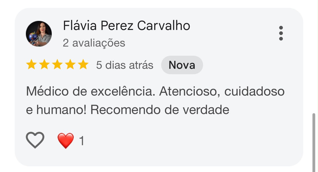 Avaliação de Flávia Perez Carvalho no Google sobre o Dr. Leonardo Perez